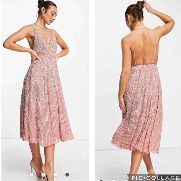 -HOLD FOR @ jkeith607-
ASOS Edition Sequins Embellished Midi Dress Pink US 12 - Picture 2 of 9